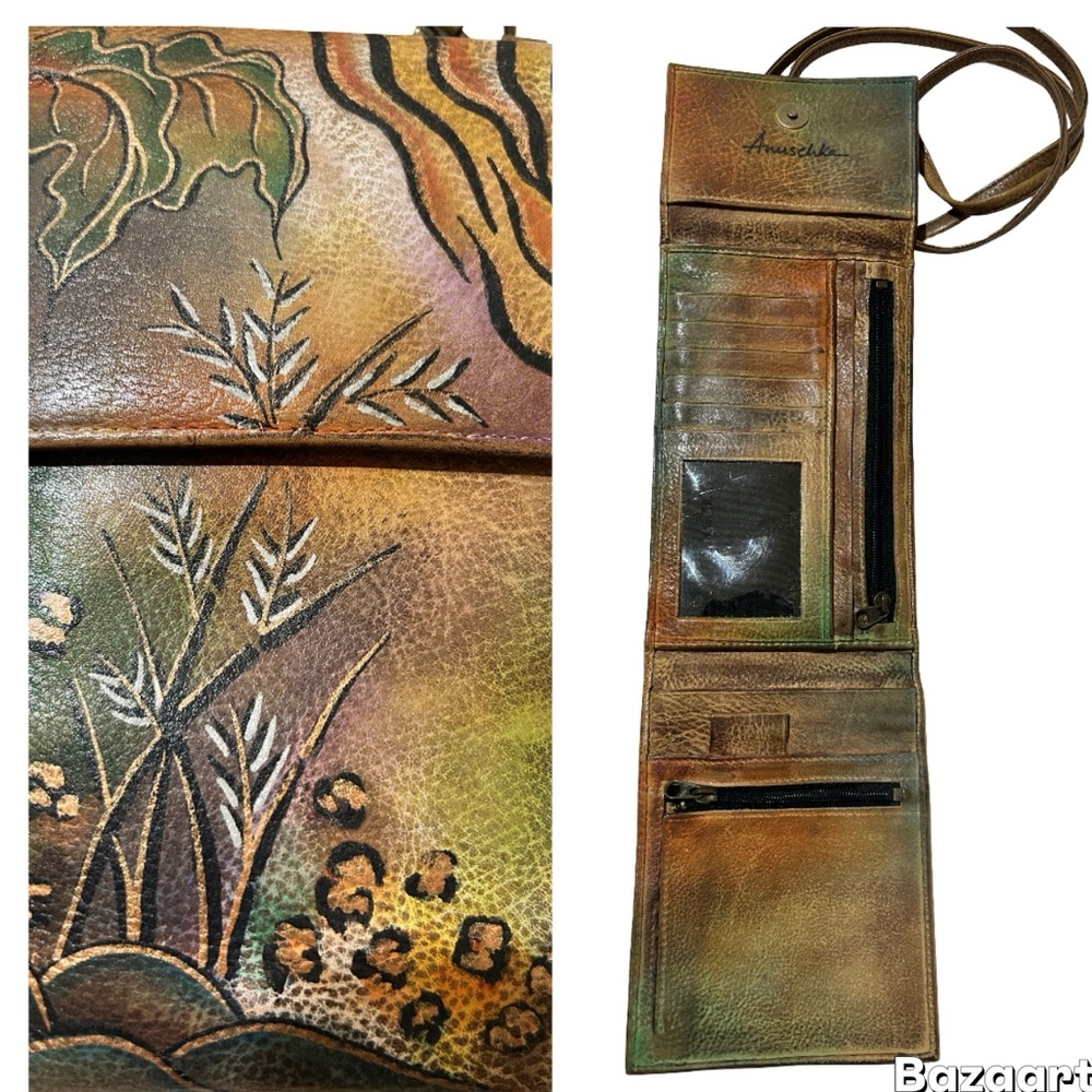 Anuschka Leather Hand-painted Art Crossbody Organizer Bag Purse